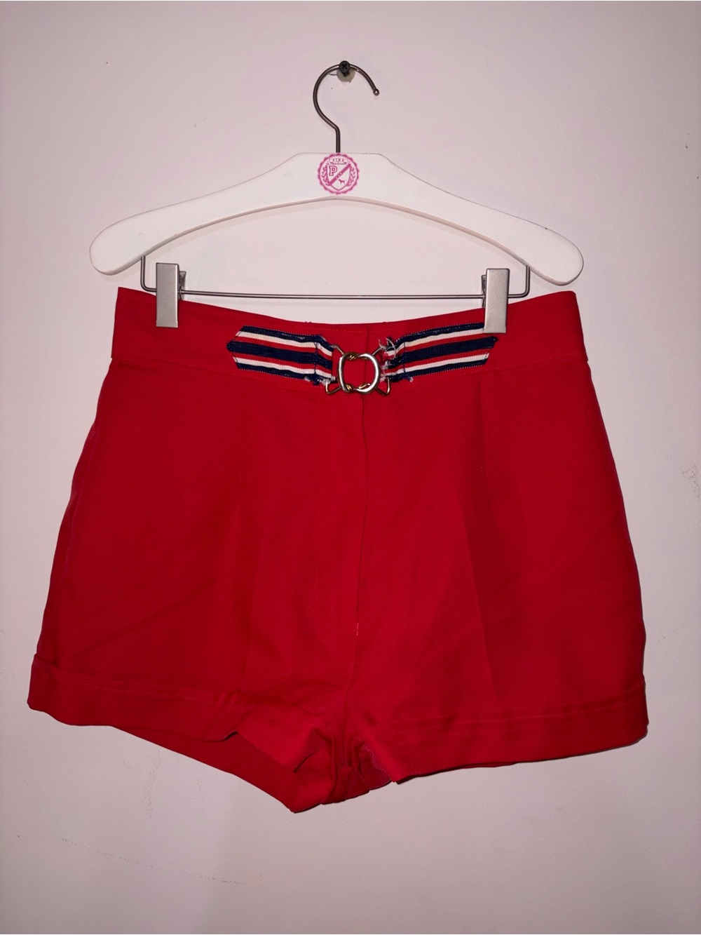 Vintage 70’s MissK Women’s Red High-Waist Shorts with Striped Belt